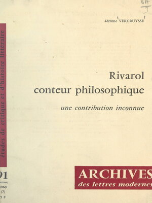 cover image of Rivarol, conteur philosophique